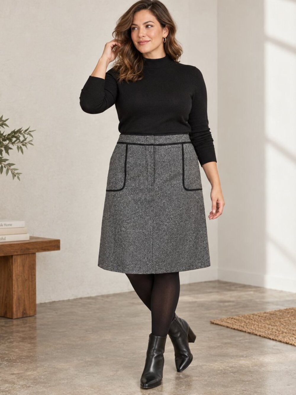 Ann Taylor LOFT Wool Blend Skirt Size 12 Gray Black Trim Preppy Career Academia